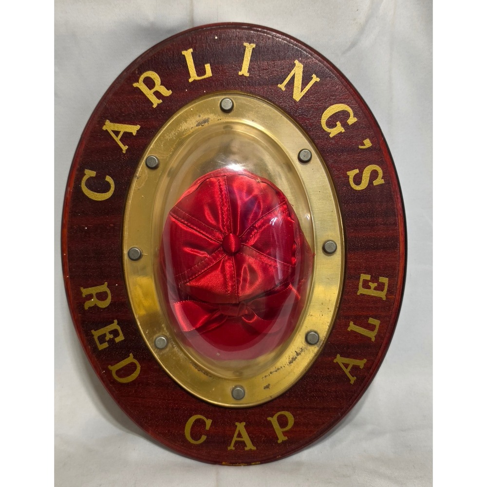 Vintage Carling's Red Cap Ale 3D Wood Sign T.A. Lamb Co Beer Advertising Display
